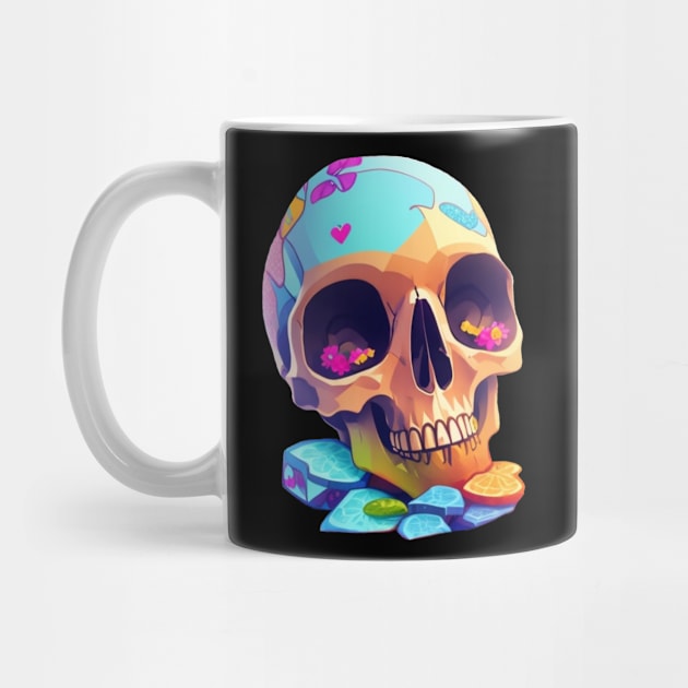 Colorful Flowers Skull with Love by Pixelate Cat